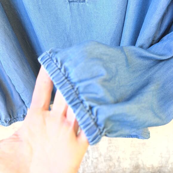 J. Jill Denim Chambray Long Sleeve Ruffle Collar Women's Large - Picture 5 of 9